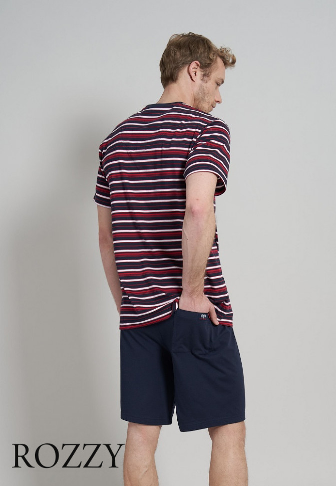 Пижама мужская Ceceba 030945/S-3XL синий/красная полоска