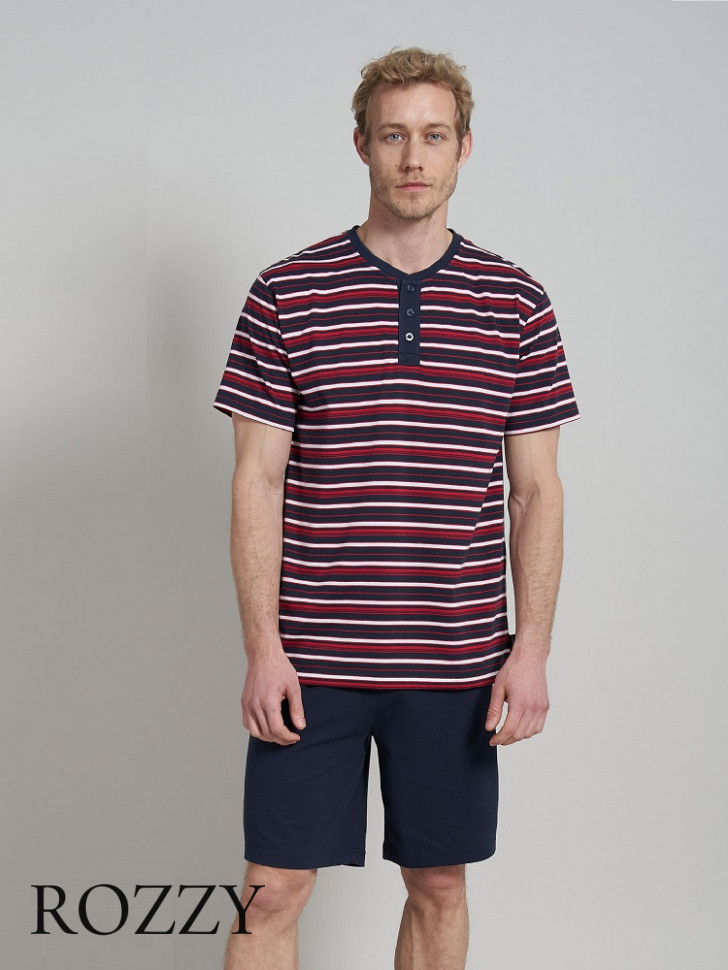 Пижама мужская Ceceba 030945/S-3XL синий/красная полоска