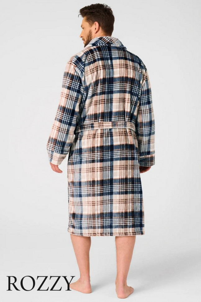 Халат мужской флисовый Key MGL 443 графитовый/бежевый