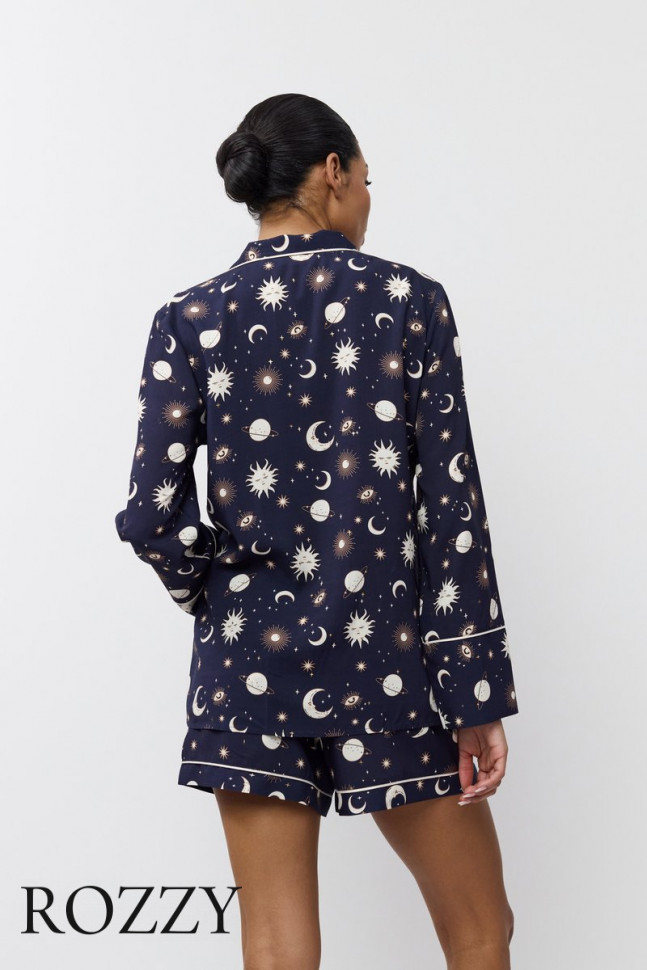 Пижама вискозная с шортами Aruelle Venus темно-синий/кремовый