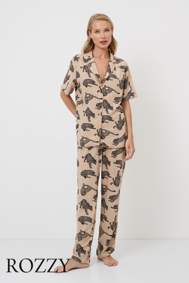 Пижама вискозная Aruelle Soraya капучино/черный