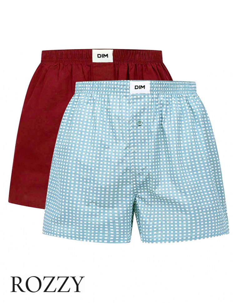 Трусы боксеры мужские DIM 0DI6 клетка/красный (уп.2шт.)