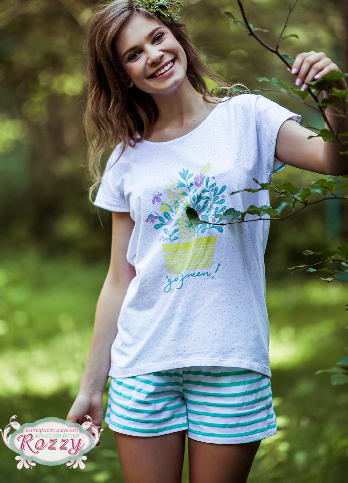 Пижама хлопковая Key LNS 055 белый/зеленый