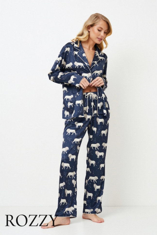 Пижама атласная Aruelle Nala темно-синий/серый