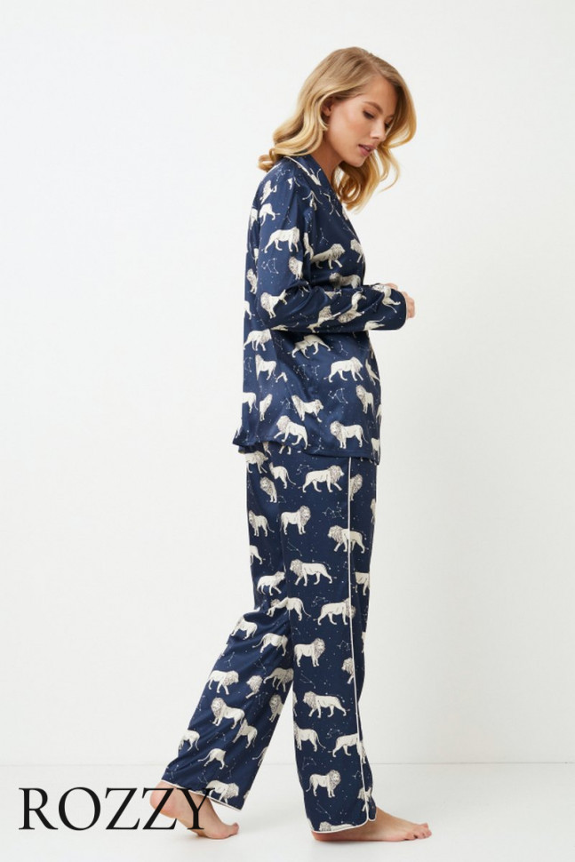 Пижама атласная Aruelle Nala темно-синий/серый