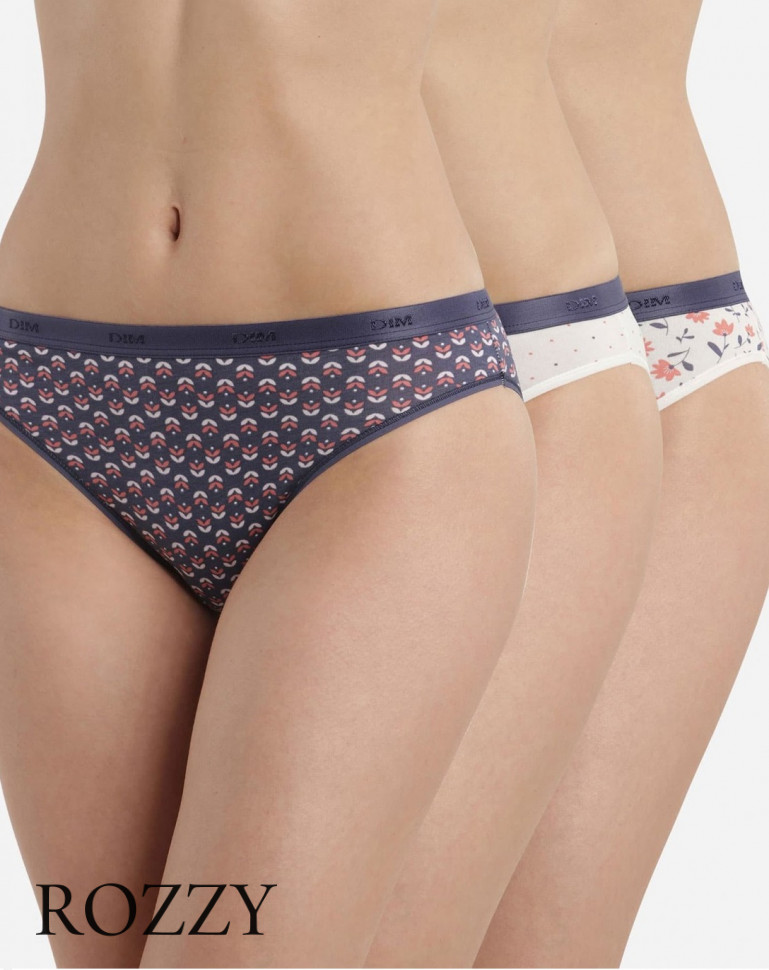 Трусы стринги хлопковые DIM Les Pockets Cotton 4C19 цветочный (уп.3шт.)
