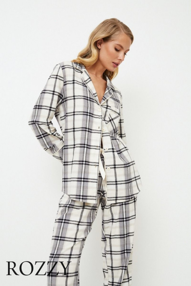 Пижама фланелевая Aruelle Henrietta серый/молочный