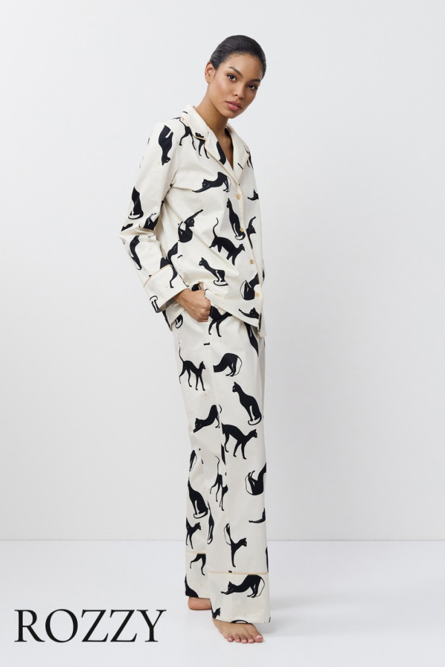 Пижама хлопковая Aruelle Nyra кремовый/черный