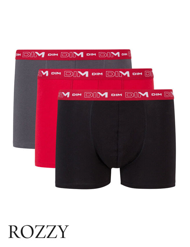 Трусы шорты мужские DIM 6596/3 серый/красный/черный (уп.3шт.)