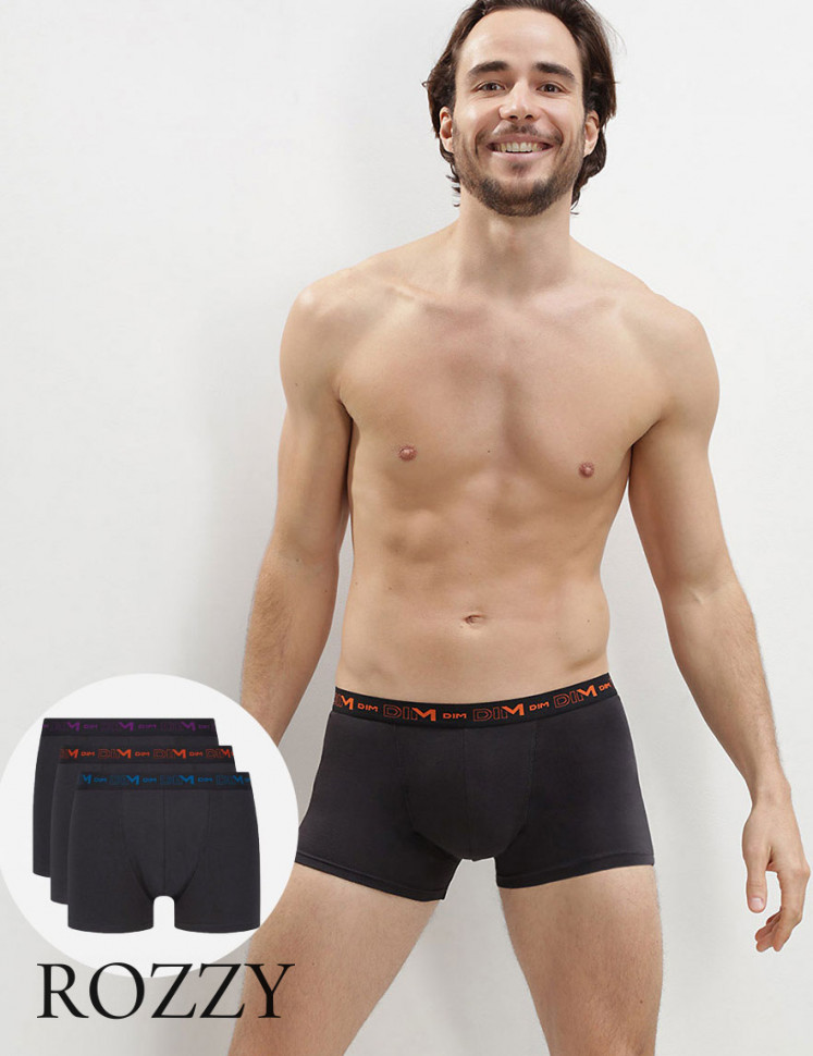 Трусы шорты мужские DIM 6596/3 черная смородина/черно-оранжевый/черно-синий (уп.3шт.)