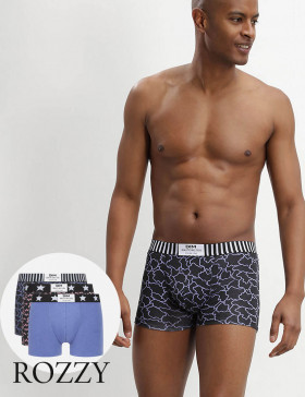 Трусы шорты мужские DIM 0C6D черный набивной/синий (уп.3шт.) 