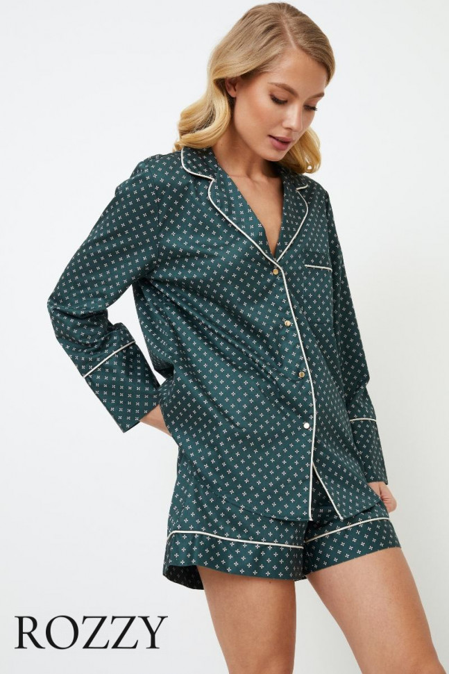 Пижама хлопковая с шортами Aruelle Genny зеленый