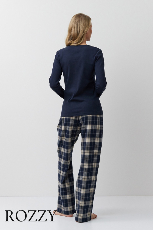 Пижама фланелевая Aruelle Lucie темно-синий/бежевый