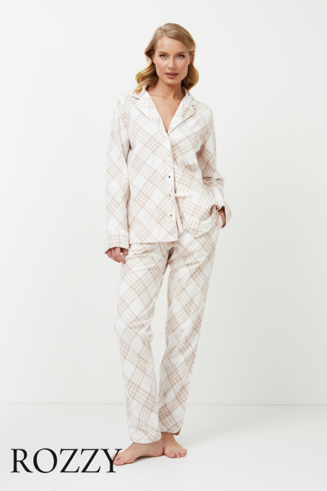 Пижама фланелевая Aruelle Camille светло-бежевый/молочный