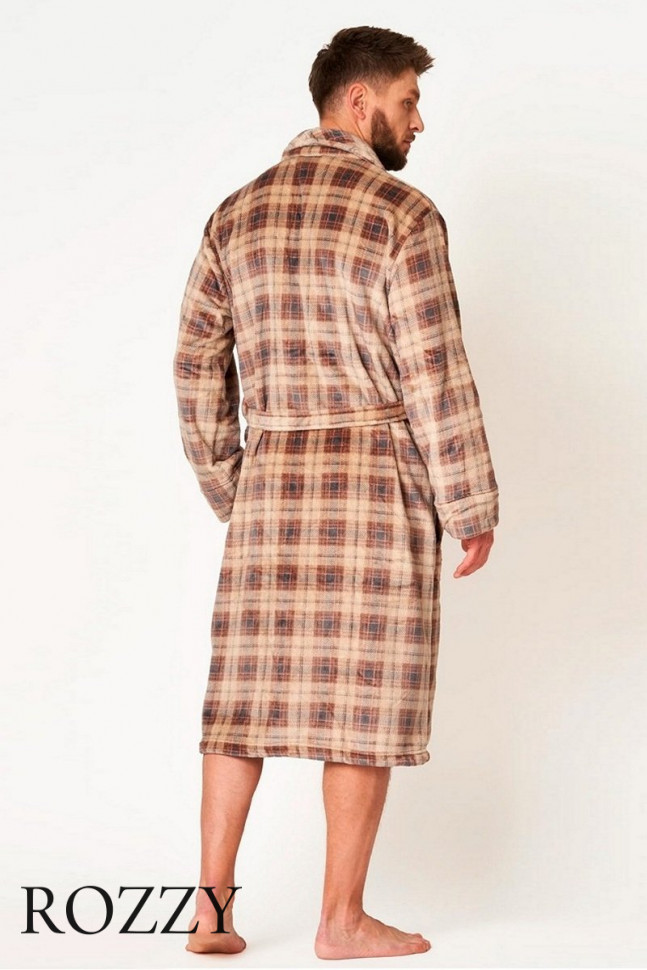 Халат мужской флисовый Key MGL 402 бежевый/серый