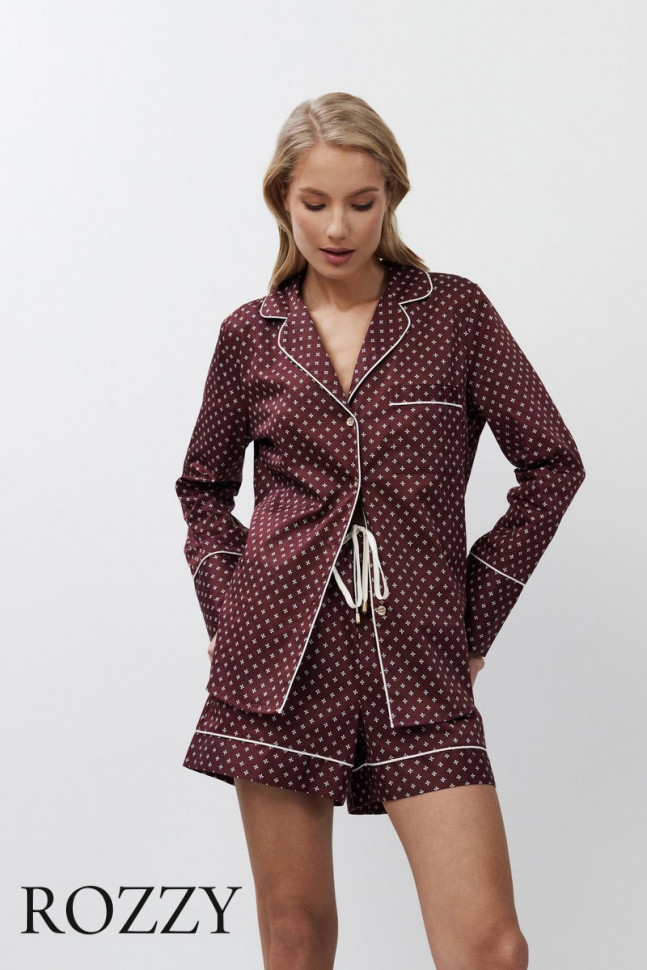 Пижама хлопковая с шортами Aruelle Georgette бордовый