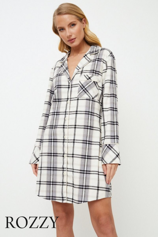 Сорочка фланелевая Aruelle Henrietta серый/молочный