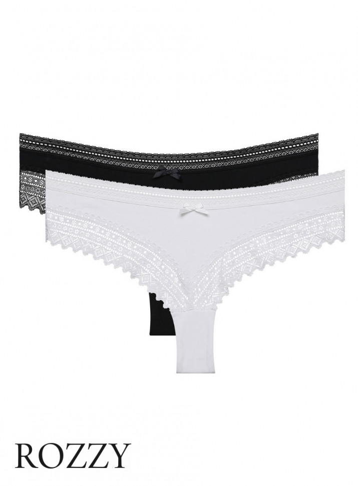 Трусы бразильяна хлопковые DIM Sexy Fashion 042K черный/белый (уп.2шт.)