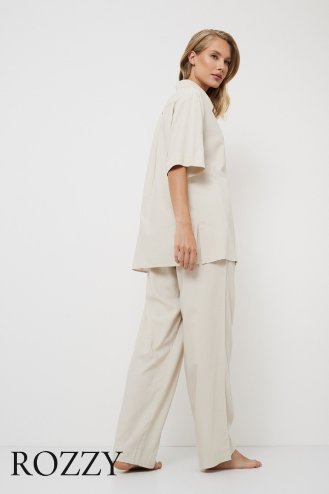 Костюм домашний льняной Aruelle Katarina Set светло-бежевый