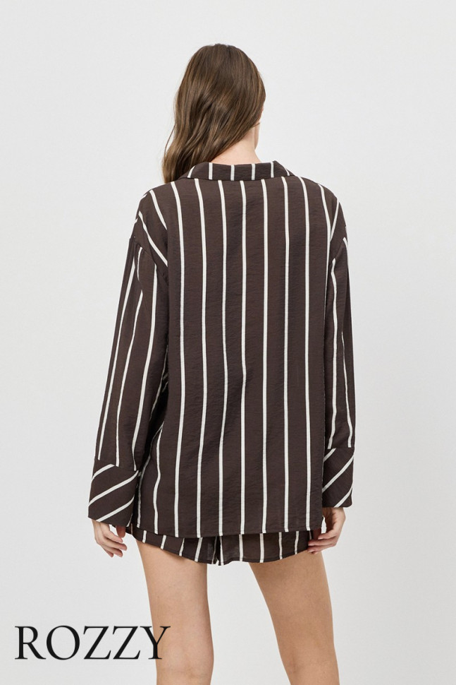 Пижама вискозная с шортами Aruelle Cedar Set шоколадный/молочный