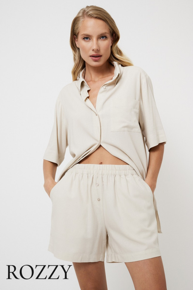 Костюм домашний льняной с шортами Aruelle Katarina Set светло-бежевый